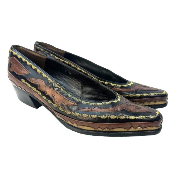 Margaret Jerrold Shoes - Margaret Jerrold Vintage Art Deco Western Slip On Heels Low Pumps Ladies Size 7M